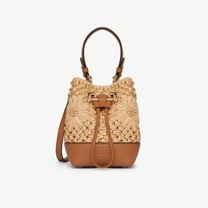 Strathberry Osette Floral Raffia & Leather Bucket Bag